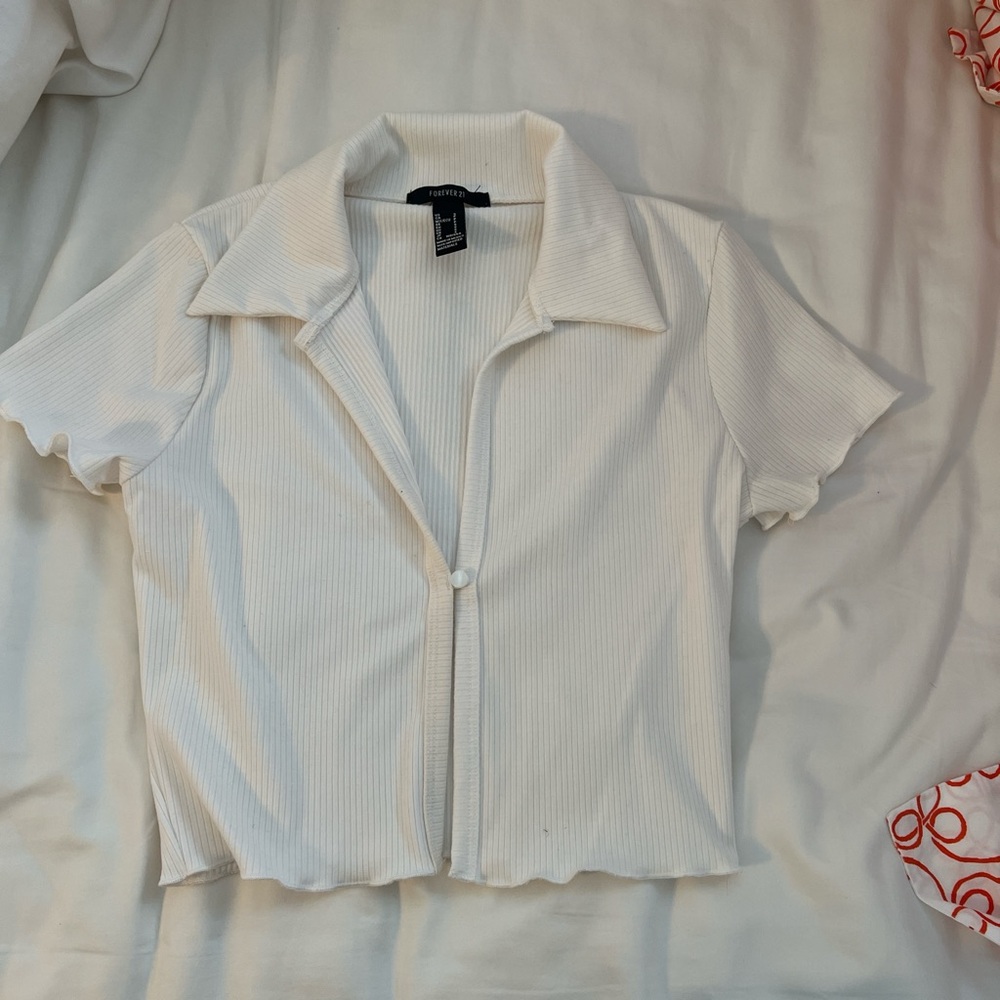 White Ribbed Women's Top